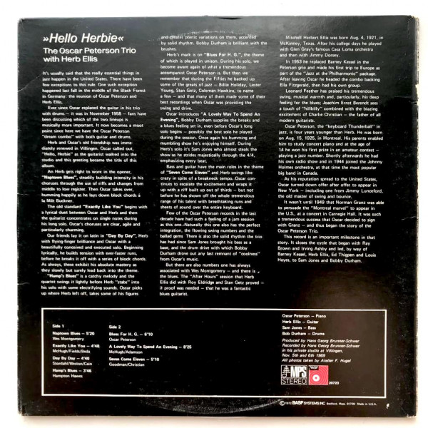 Oscar Peterson Trio With Herb Ellis Hello Herbie LP Vinyl PH