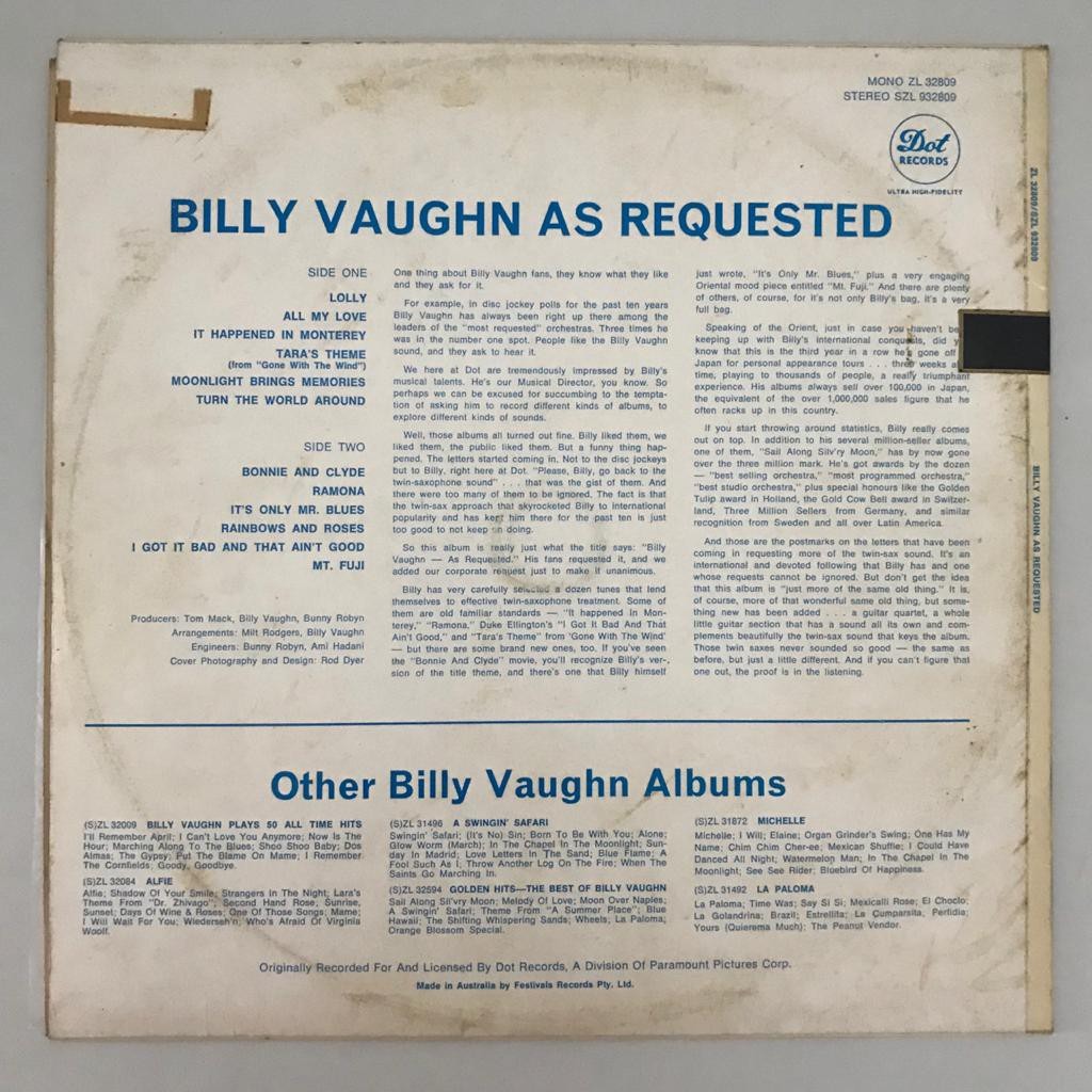 Billy Vaughn - As Requested - LP Vinyl Piringan Hitam PH - Gambar 2