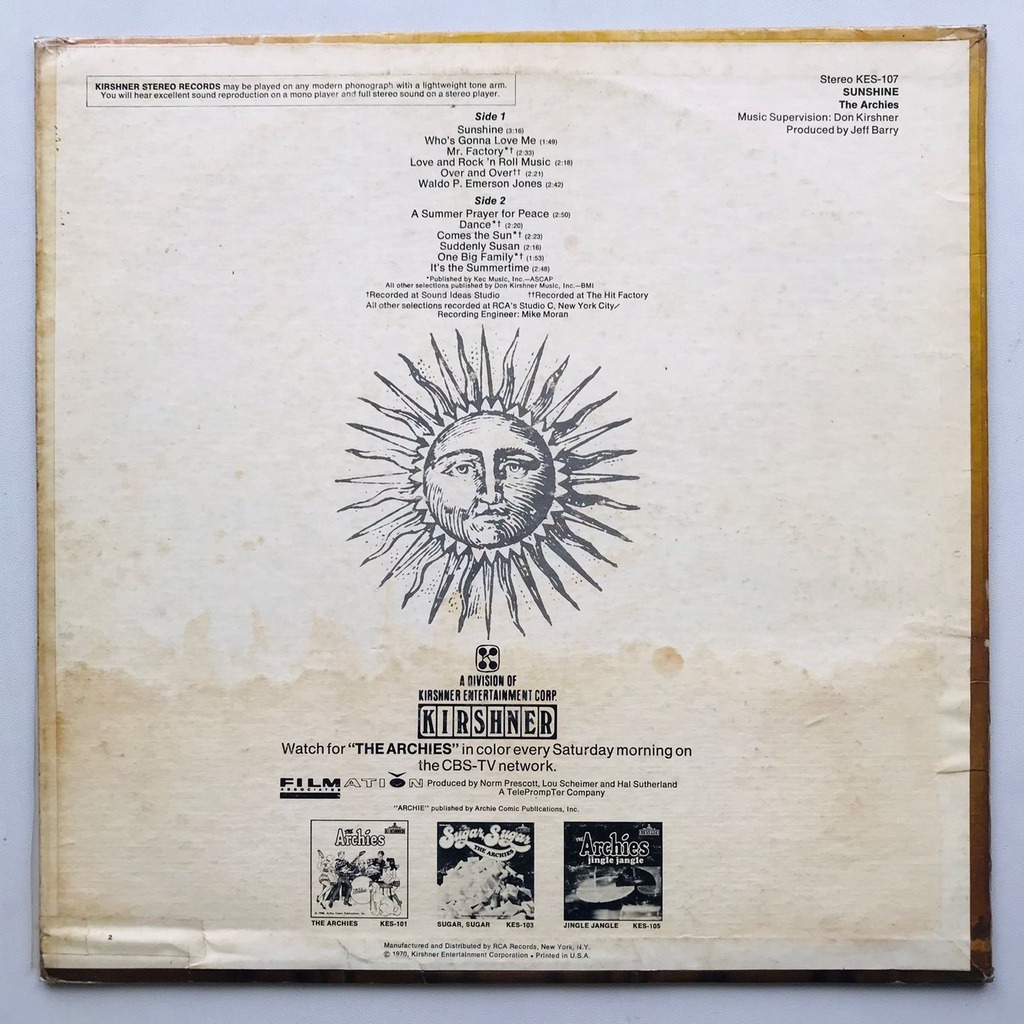 Archies, The - Sunshine - LP Vinyl Piringan Hitam PH - Gambar 2