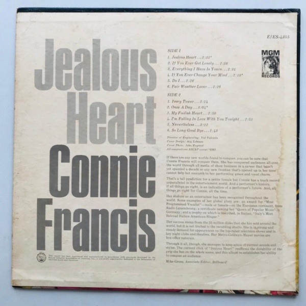 Connie Francis - Jealous Heart - LP Vinyl Piringan Hitam PH - Gambar 2