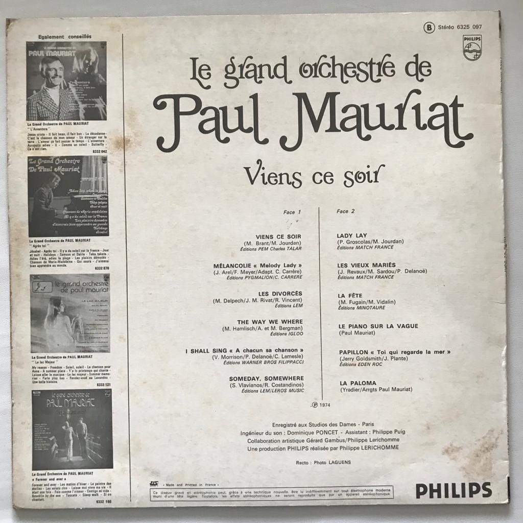 Paul Mauriat, Le Grand Orchestre De - Viens Ce Soir - LP Vinyl PH - Gambar 2