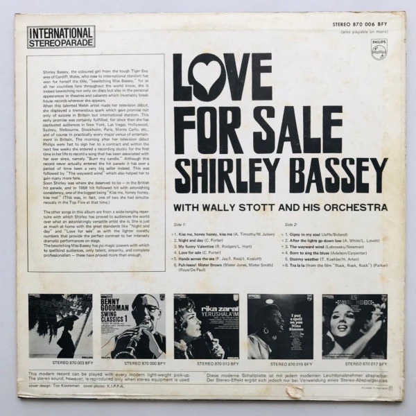 Shirley Bassey With Wally Stott And His Orchestra - Love For Sale - LP Vinyl PH - Gambar 2