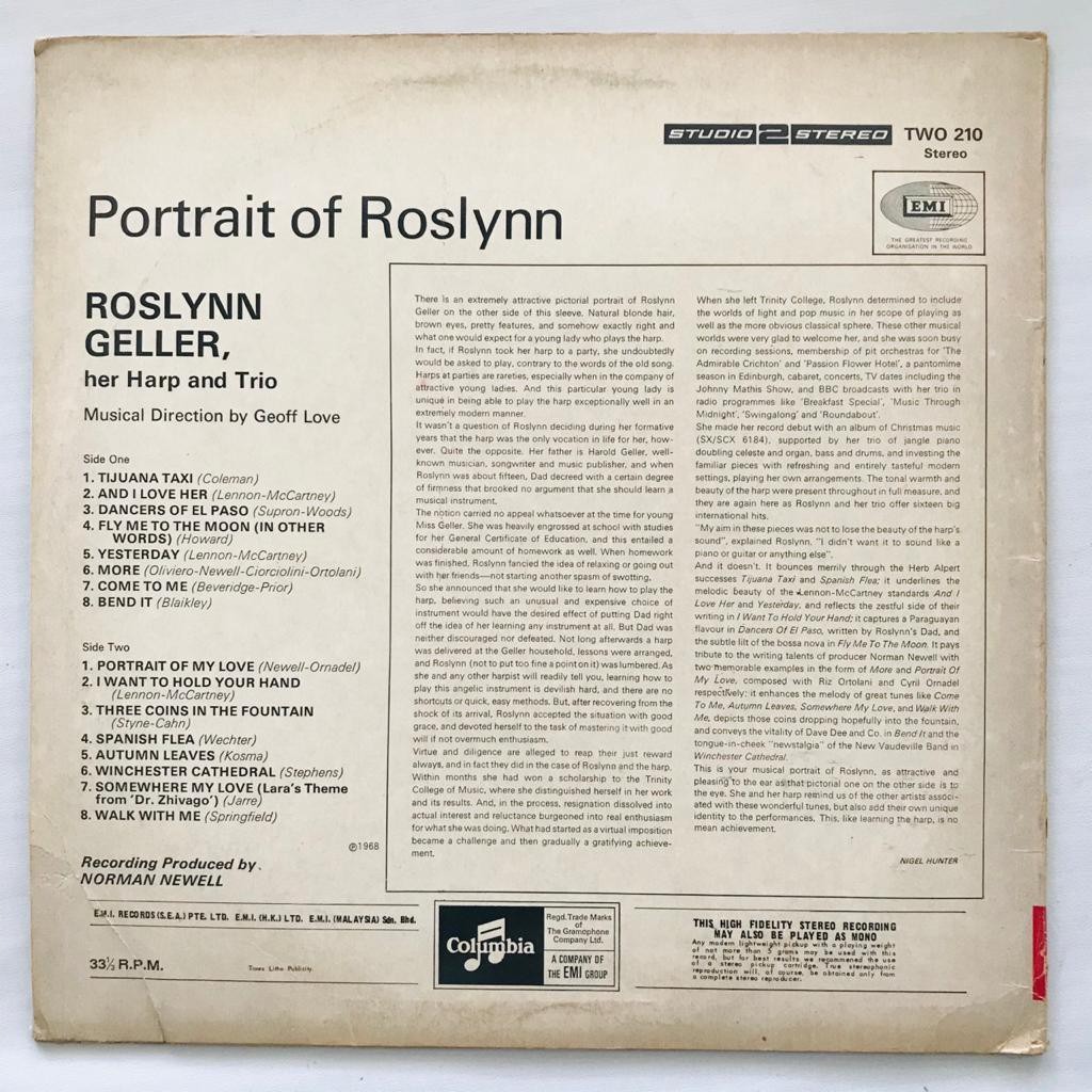 Roslynn Geller, Her Harp And Trio - Portrait Of Roslynn - LP Vinyl PH - Gambar 2