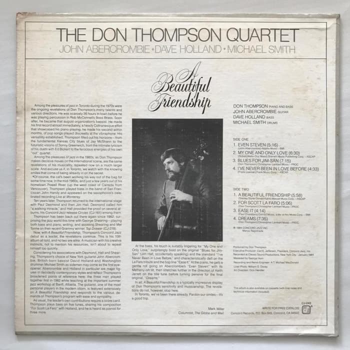 Don Thompson Quartet, The - A Beautiful Friendship - LP Vinyl PH - Gambar 2
