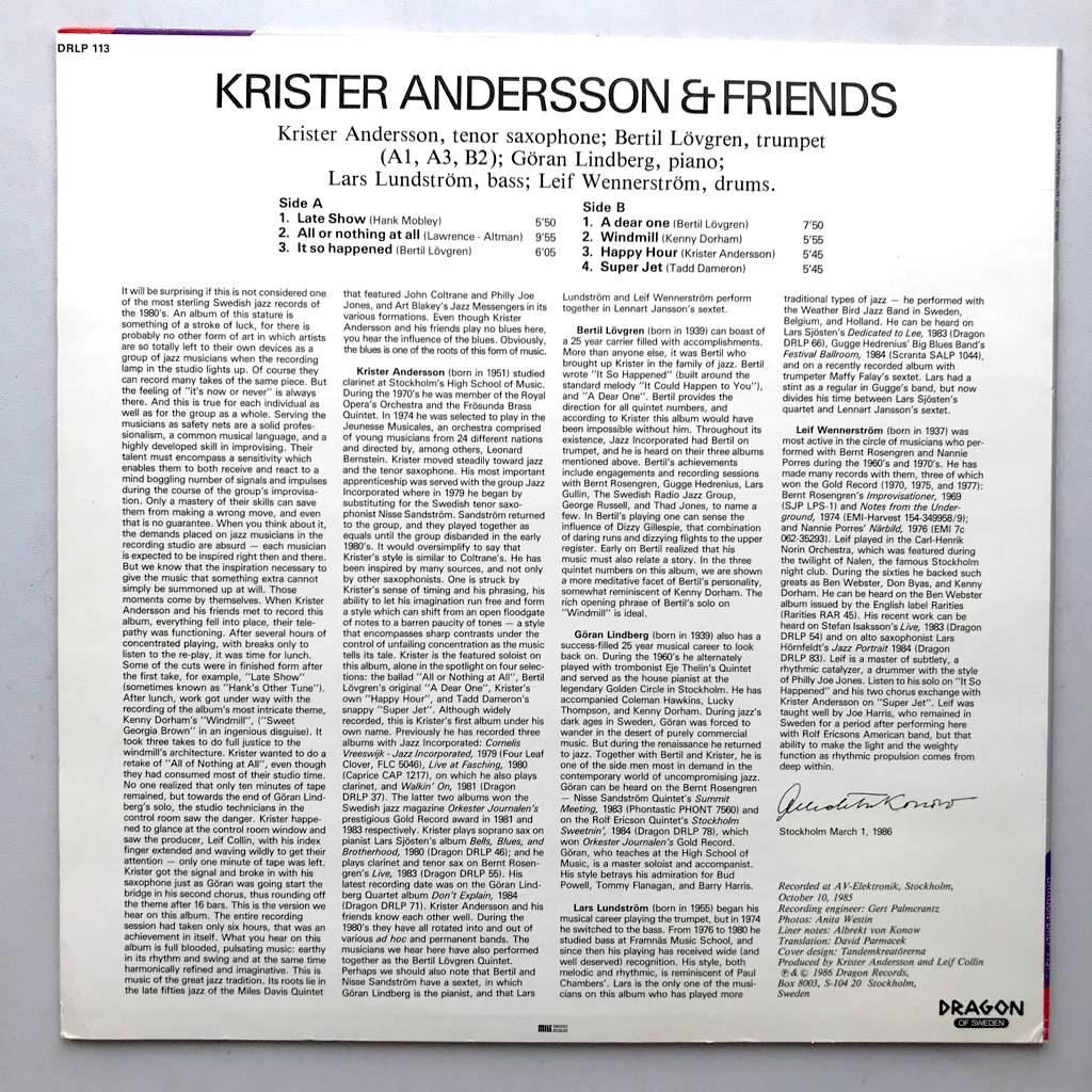Krister Andersson - Krister Andersson & Friends - LP Vinyl PH - Gambar 2