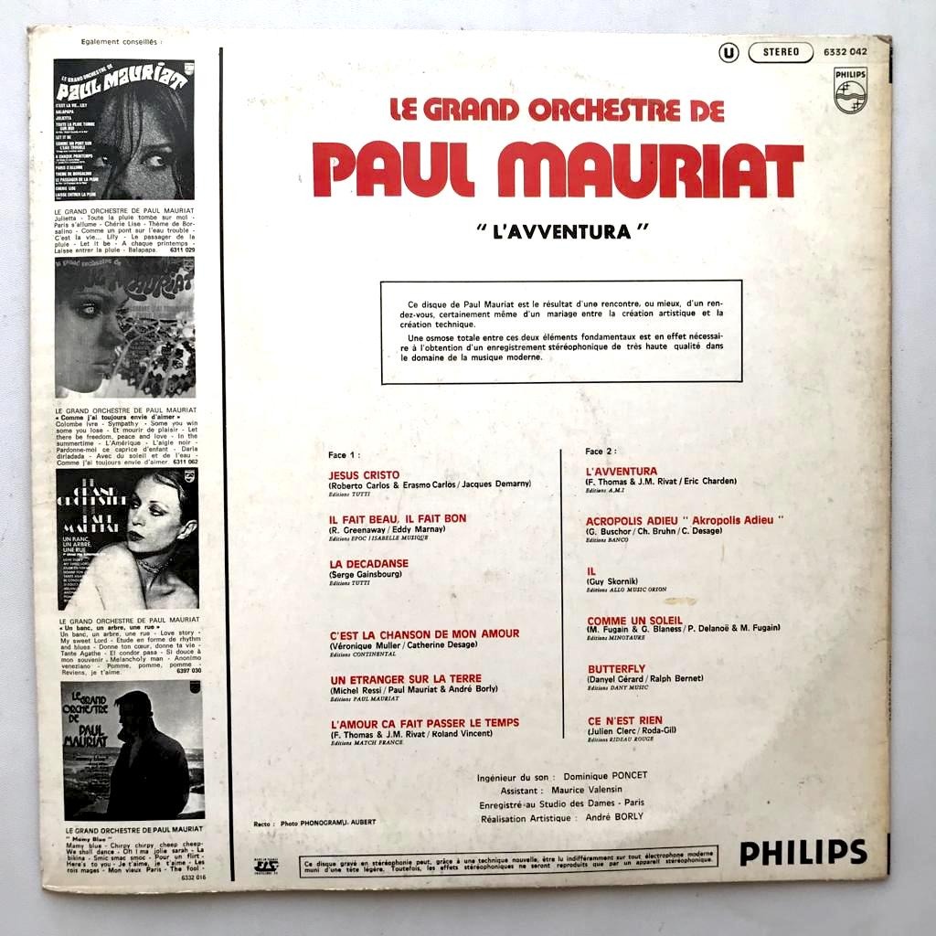Paul Mauriat - L'Avventura - LP Vinyl Piringan Hitam PH - Gambar 2