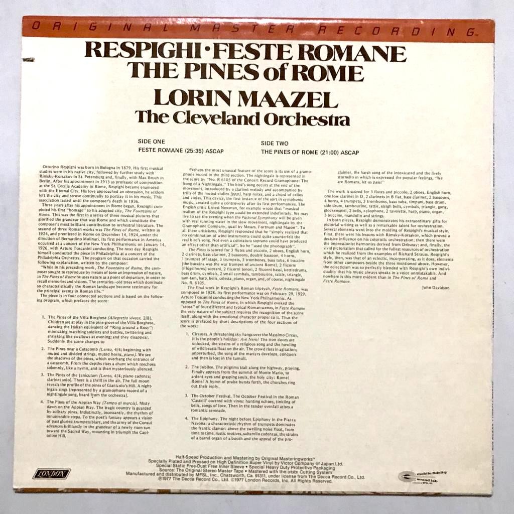 Respighi - The Pines of Rome - Mobile Fidelity MoFi MFSL LP Vinyl PH - Image 2