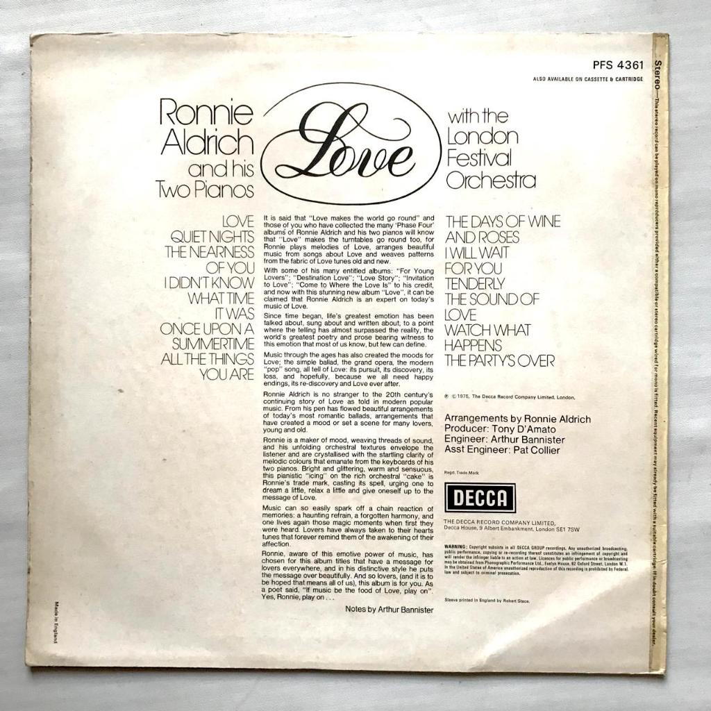 Ronnie Aldrich - Love - LP Vinyl Piringan Hitam PH - Gambar 2