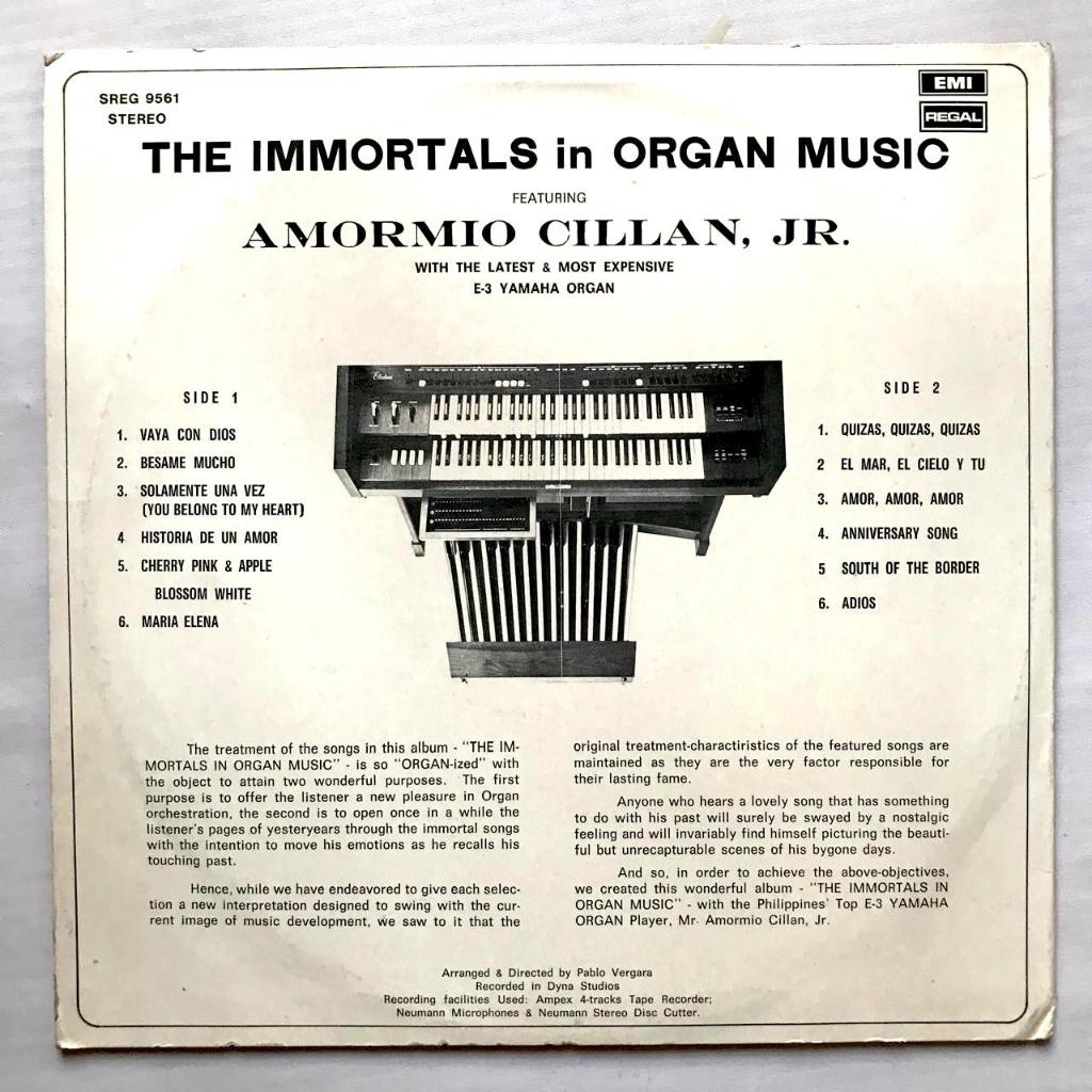 Amormio Cillan, Jr. - The Immortals In Organ Music - LP Vinyl PH Piringan Hitam - Gambar 2