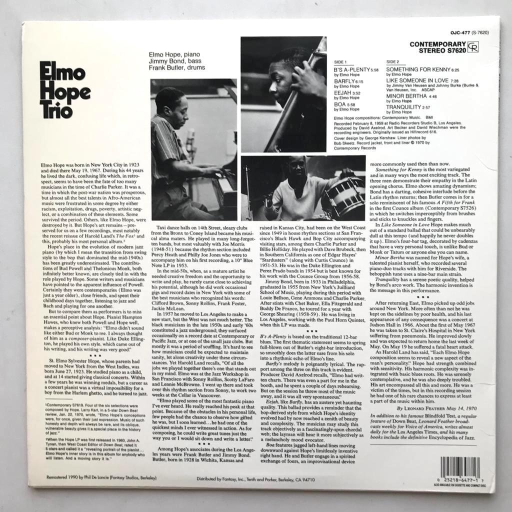 Elmo Hope Trio - With Jimmy Bond & Frank Butler - Vinyl LP PH - Gambar 2