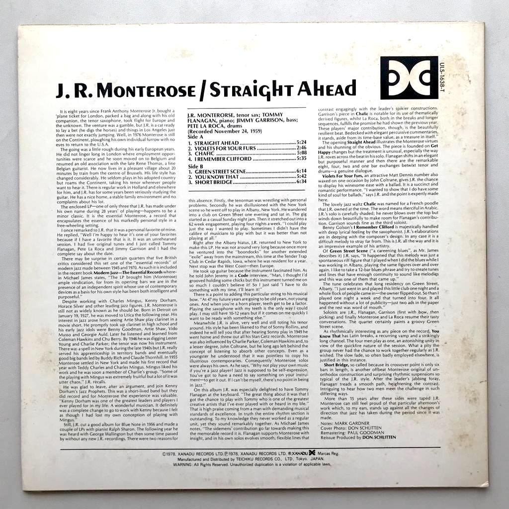 J.R. Monterose - Straight Ahead - LP Vinyl Piringan Hitam PH - Gambar 2