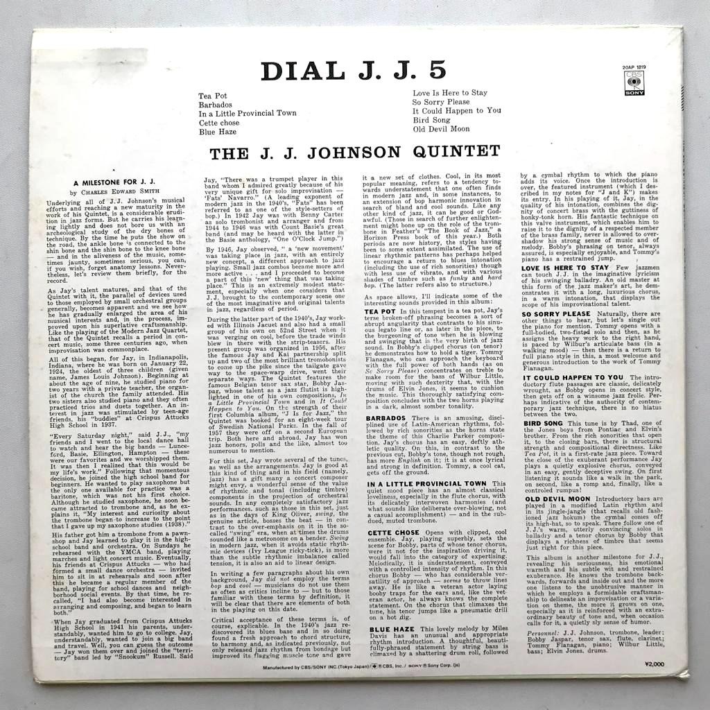 J.J. Johnson Quintet, The - Dial J.J. 5 - LP Vinyl PH - Gambar 2