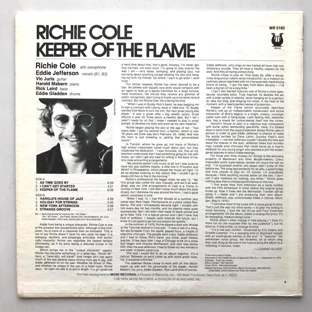 Richie Cole - Keeper Of The Flame - LP Vinyl Piringan Hitam PH - Gambar 2